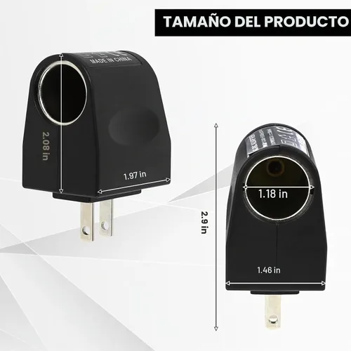 Vista 2 de Convertidor universal de CA a CC, DC 12V 500mA encendedor de cigarrillos de coche a adaptador de toma de corriente, adaptador hembra de CA a CC