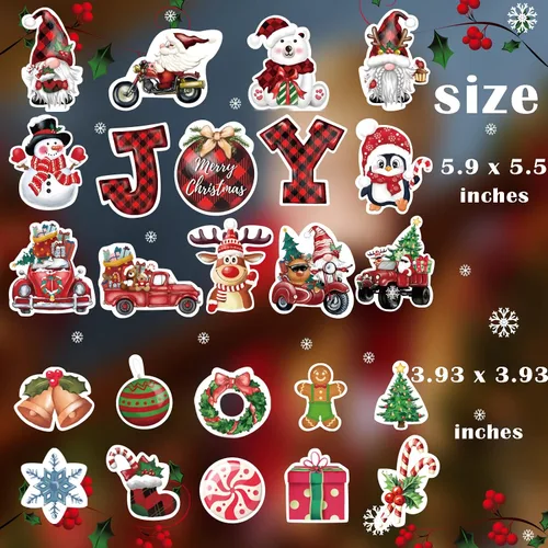 Vista 2 de 48 PIEZAS de recortes navideños de Navidad, alegría navideña, gnomo de Santa con 60 puntos de pegamento, decoraciones de tablero de anuncios