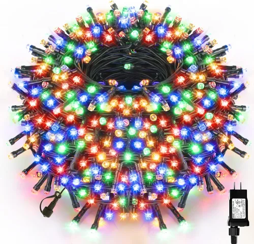Vista 14 de Cadena de 300 luces LED para árbol de Navidad de 105 pies, luces navideñas enchufables con 8 modos y certificación UL, luces para interiores