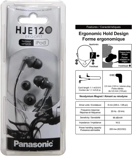 Vista 5 de Panasonic ErgoFit - Auriculares con cable, auriculares intrauditivos con sonido dinámico cristalino y ergonómicos de ajuste personalizado (S/M/L)