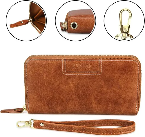 Vista 5 de FT FUNTOR Cartera de pulsera para mujer, cartera de piel sintética vegana con cremallera alrededor del teléfono, tarjetero organizador