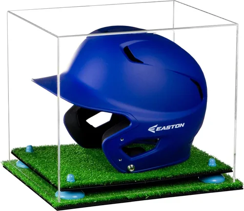 Vista 150 de Better Display Cases Vitrina acrílica para casco de bateo de béisbol con espejo, elevadores rosados, montaje en pared y base de espejo (V22/A012)