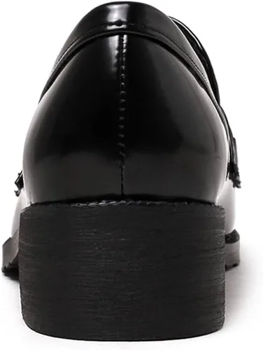 Vista 3 de FOWT Mocasines cómodos de tacón bajo para mujer, con puntera cuadrada cerrada, sin cordones, de ancho amplio, transpirables, estilo de conducción