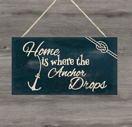 Vista 3 de TOMATO FANQIE Seaside Home is Where The Anchor Drops Nautical Shabby Chic - Placa colgante para baño/cocina, accesorio de regalo de 10 x 5 pulgadas
