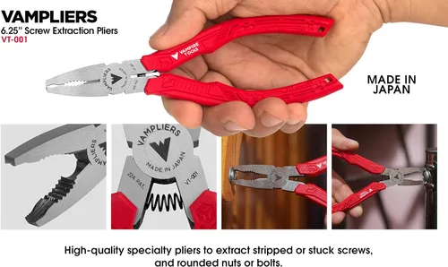 Vista 5 de VAMPLIERS Juego de alicates extractores de tornillos de 3 piezas. Fabricado en Japón: Linesman de 8", punta larga de 7" y alicates combinados