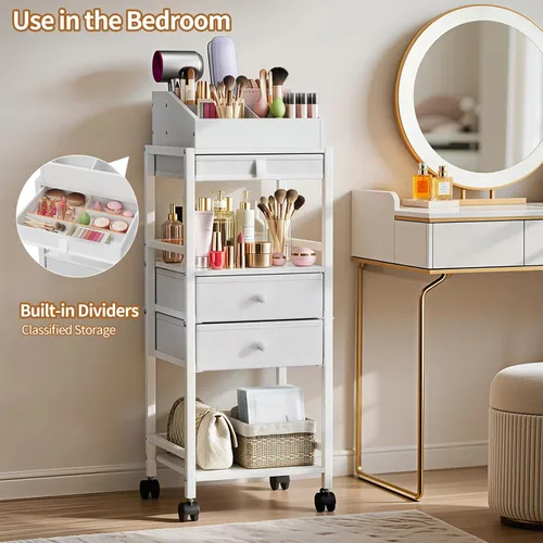 Vista 2 de Luxspire Carrito organizador de maquillaje, organizadores de cuidado de la piel de piso, almacenamiento de maquillaje con cajones, organizador