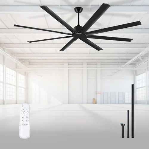 Vista 22 de Ventilador Celing de 72 pulgadas con luz y control remoto, ventilador grande con 8 cuchillas de aluminio negro, motor CC silencioso de 6
