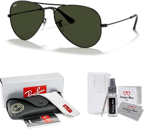 Vista 2 de Ray-Ban RB3025 - Lentes de sol de aviador de metal para hombre y mujer + paquete con kit de cuidado de gafas iWear de diseñador