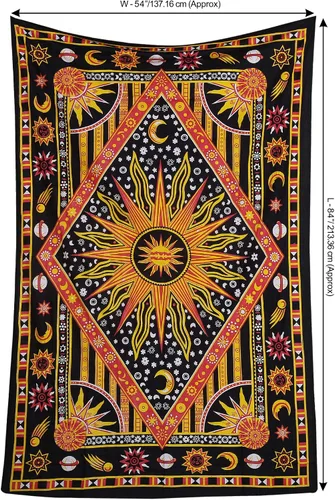 Vista 5 de RAJRANG BRINGING RAJASTHAN TO YOU Tapiz de sol ardiente para dormitorio, sala de estar y dormitorio, luna celestial, estrella, planeta, espiritual