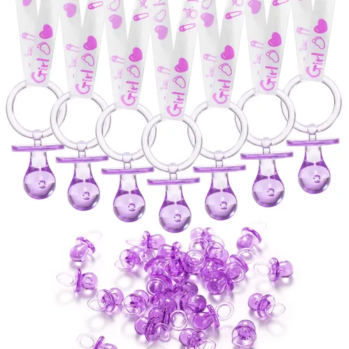 Vista 9 de ZYFLSQ Collar con 24 chupetes para baby shower, 30 mini chupetes acrílicos con dijes para revelación de género, decoraciones de fiesta (rosa y azul)