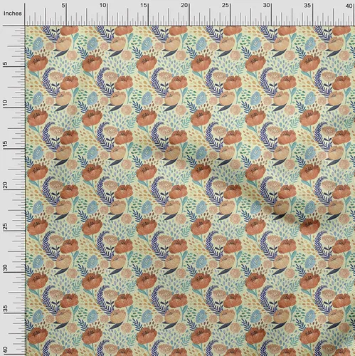 Vista 4 de oneOone Tela de algodón flexible beige flora DIY ropa acolchado tela impresión tela por Yard 40 pulgadas de ancho -L2