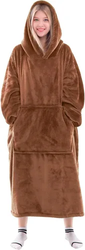 Vista 16 de Waitu - Sudadera tipo manta, para regalar a hombre o mujer, muy cálida y acogedora, gigantesca, con capucha, de gruesa franela, con mangas y un Negro