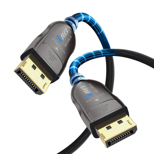 Vista 15 de OREI Cable AOC DisplayPort 2.0 8K de 15 pies - 54 Gbps, 8K a 120 Hz, 4K a