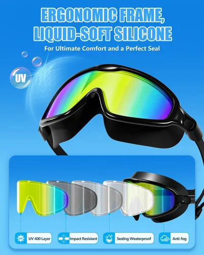 Vista 3 de Aegend Gafas de natación para adultos y jóvenes, paquete de 2 gafas de natación antivaho anti-UV para hombres y mujeres