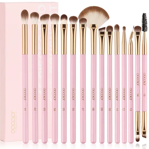 Vista 9 de docolor Juego de brochas de sombra de ojos, mango de madera de oro rosa negro con oro rosa