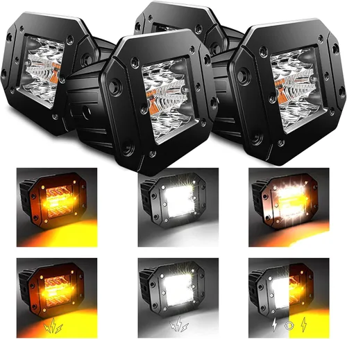 Vista 10 de 2 piezas de cápsulas LED de montaje empotrado de 5 pulgadas, 6 modos luz ámbar/blanca, estroboscópica, antiniebla, luz de marcha atrás, luz