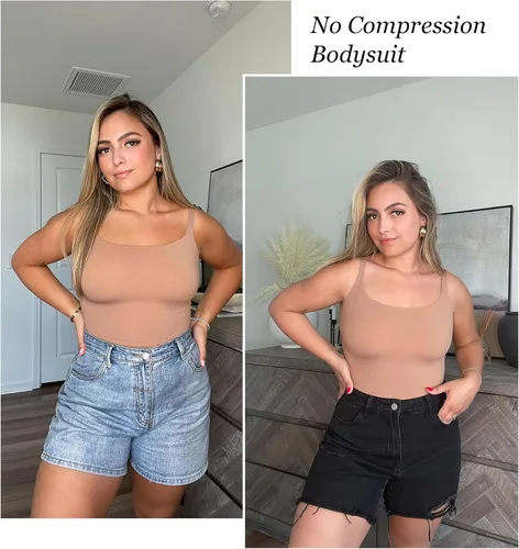 Vista 2 de SHAPERX Body de cuello cuadrado para mujer, sin mangas, sin compresión, para mujer