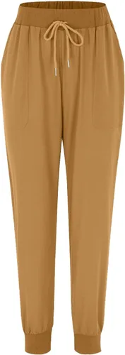 Vista 4 de DGZTWLL Pantalones de lino para mujer, de verano, talla pequeña, talla grande, cintura alta, cónicos, casuales, pantalones deportivos de yoga