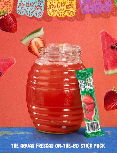 Vista 4 de Klass Aguas Frescas Mezcla de bebida en polvo 44 sobres de polvo sin azúcar Sabores - Pepino, limonada de lima, piña, mandarina, fresa, sandía