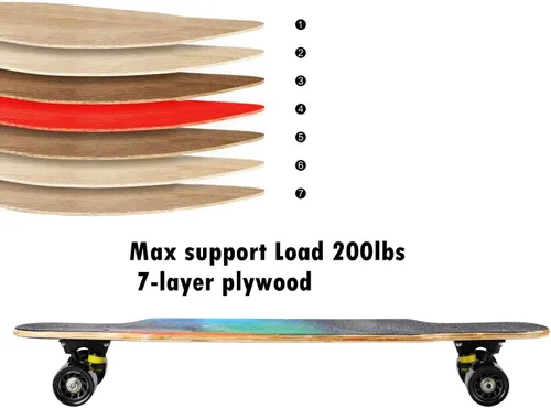 Vista 6 de 31" Longboard 7 capas Skateboard Pro Complete Cruiser para crucero, tallado, estilo libre y cuesta abajo con T-Tool