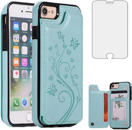 Vista 12 de Asuwish Funda para iPhone 7/8, iPhone SE 2020/2022 con protector de pantalla de vidrio templado, cartera abatible con soporte para tarjetas, doble