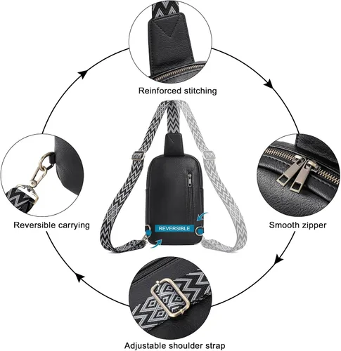 Vista 6 de CLUCI Bolso bandolera para mujer, bolso cruzado de cuero para mujer, a la moda, riñonera para hombres y mujeres, mochila grande para el pecho