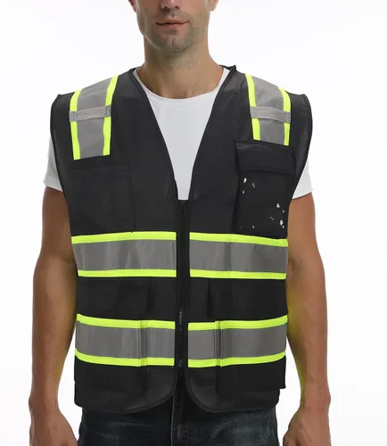 Vista 6 de Chaleco de seguridad clase 2 de alta visibilidad, chaleco de alta visibilidad con tiras reflectantes de 2 pulgadas de ancho, chaleco de construcción