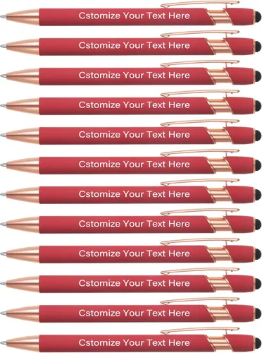 Vista 12 de Kingluu 12 bolígrafos personalizados con punta de lápiz capacitivo, grabado gratis, tinta negra, bolígrafo personalizado con tu nombre, logotipo