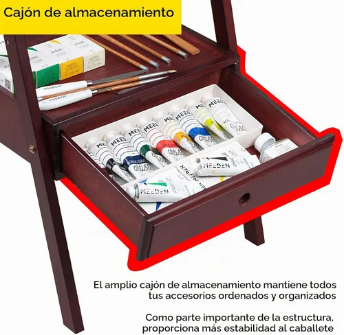 Vista 5 de MEEDEN Caballete de Estudio con Marco en H con Cajón de Almacenamiento de Suministros de Arte - Ajustable (60"~75") Soporte de Caballete de Madera