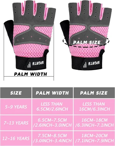 Vista 4 de SATINIOR 3 pares de guantes de medio dedo antideslizantes de gel para ciclismo, guantes de gimnasia ajustables para niñas y niños