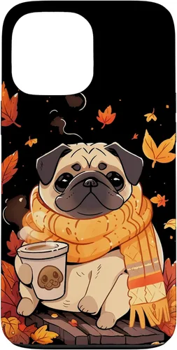 Vista 24 de Pug - Carcasa Kawaii para iPhone 17, diseño de hojas de otoño y calabaza