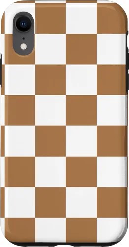 Vista 24 de iPhone 16 Checkered Checkerboard Indie Aesthetic Brown Coffee Beige Case