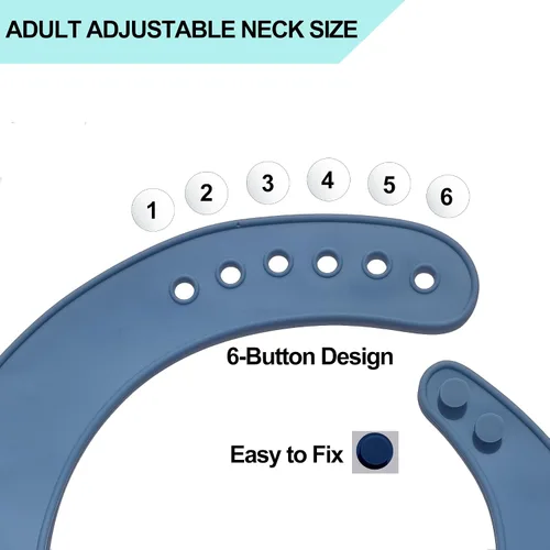 Vista 4 de Baberos de silicona para adultos, baberos ajustables y lavables para hombres y mujeres mayores, impermeables para ancianos con atrapador de migas