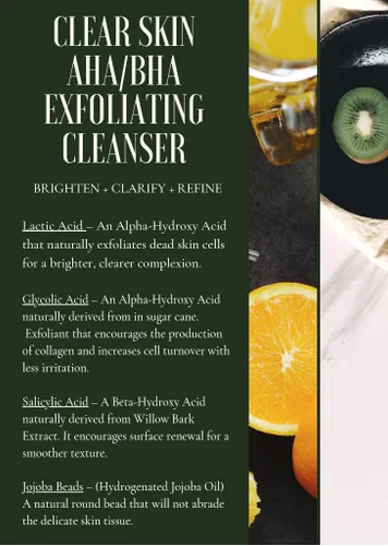 Vista 2 de Clear Skin AHA BHA Limpiador Exfoliante Limpiador Glicólico y Ácido Salicílico, Cuentas de Jojoba - Bomba de 8 oz
