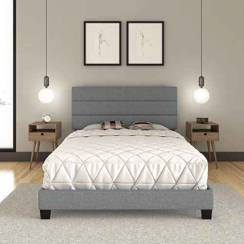Vista 16 de Boyd Sleep Napoli - Marco de cama plataforma de cuero vegano gris tamaño King totalmente tapizado con cabecero ajustable - Se requiere somier