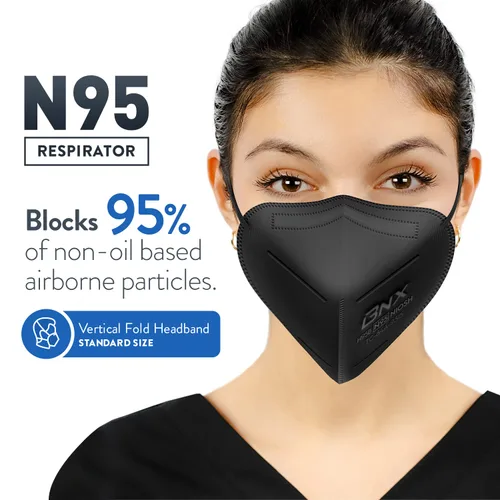 Vista 2 de AccuMed BNX N95 Máscara Negra FABRICADA EN EE.UU. Respirador de Partículas Máscara Facial Protectora