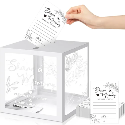 Vista 13 de Pajean - 50 tarjetas de memoria para celebrar la vida, caja de tarjetas con ventanas transparentes, caja de memoria para funeral, boda, cumpleaños