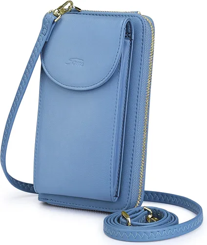 Vista 17 de S-ZONE - Bolso cruzado para mujer, de cuero sintético de PU, con bloqueo RFID, para teléfono celular/billetera A-Negro