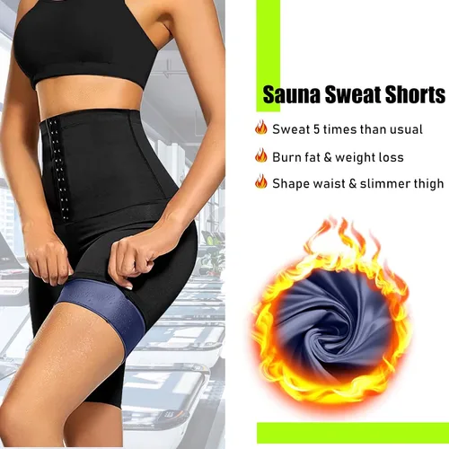 Vista 4 de huiming Pantalones cortos de sauna para mujer, cintura alta, entrenamiento de cintura estomacal, leggings adelgazantes, pantalones moldeadores
