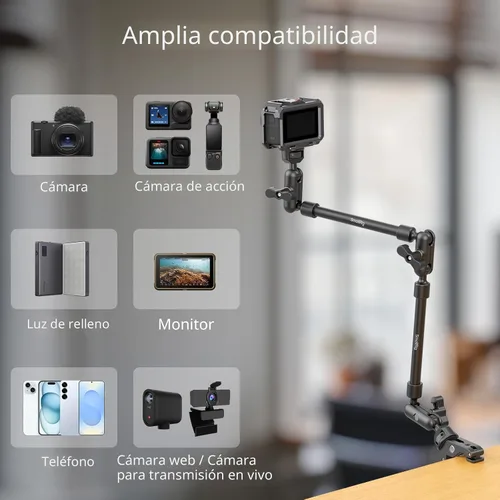 Vista 4 de SMALLRIG 22" Magic Arm Clamp, Overhead Phone Mount Holder Stand, Camera Arm Soporte flexible para cámara de escritorio, brazo articulado