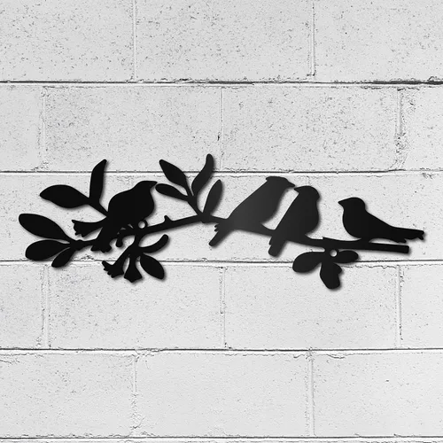 Vista 7 de CREATCABIN Arte de pared de metal con diseño de pájaros en rama, escultura para colgar, letrero decorativo de hierro con 4 pájaros, arte de pared