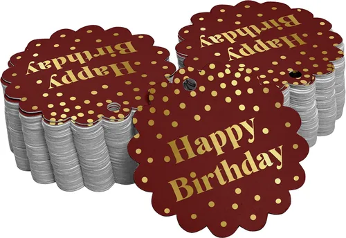 Vista 43 de Etiquetas de papel para colgar con texto en inglés «Happy Birthday» (50 unidades)