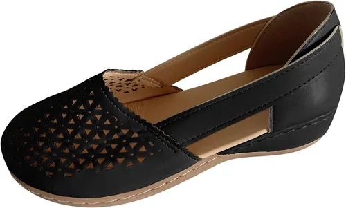 Vista 3 de Liaoruay Sandalias de punta cerrada para mujer, cómodas y bonitas, zapatos planos para mujer, zapatos casuales de verano con huecos, sandalias