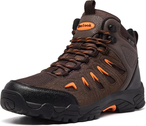 Vista 12 de SHULOOK Botas de senderismo impermeables para hombre, antideslizantes, ligeras, de tobillo, de media altura, transpirables, para excursionismo