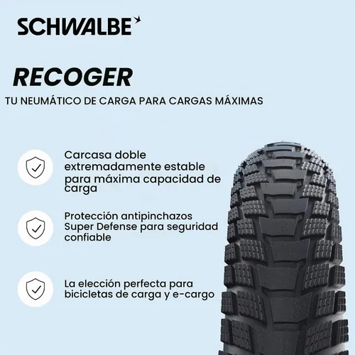 Vista 2 de Schwalbe Pick-Up – Neumático de carga con ADDIX E-Compound y carcasa de Super Defense para bicicletas de carga – E-Bike Ready 50 – Neumático de Negro