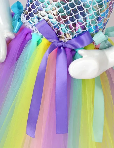 Vista 7 de TiaoBug Kids Girls Mermaid Costumes Fairy Princess Tutu Dress with Flower Headband Set Birthday Party Fancy Dress Up