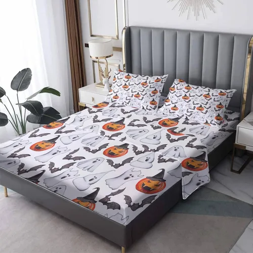 Vista 9 de Generic Juego de sábanas y fundas de almohada estampadas de 3 piezas para niños y niñas, tamaño individual, sábana bajera ajustable de microfibra