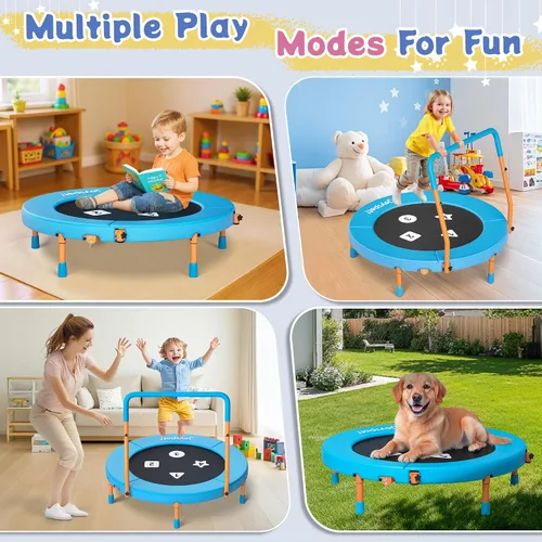 Vista 9 de 3FT Toddler Trampoline with Adjustable Handlebar, 36" Foldable & Spring-Free, Mini Kids Indoor Outdoor Trampoline for Ages 1-6, Noiseless Jumping