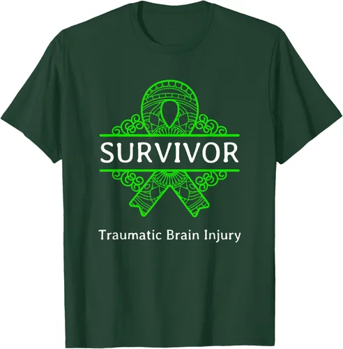 Vista 21 de Camiseta de concientización traumática con cinta verde para supervivientes de lesiones cerebrales, Negro, S