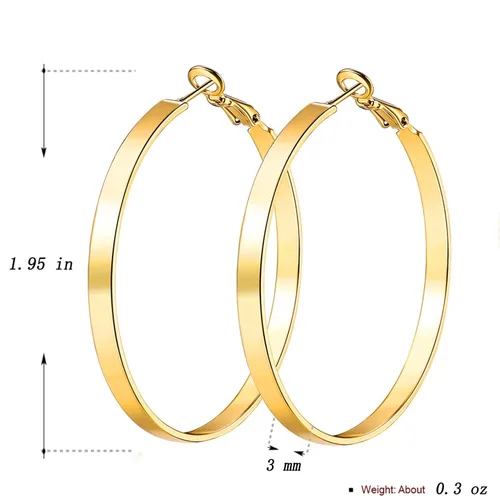 Vista 3 de Aretes de aro chapados en oro de 18 quilates, aretes redondos